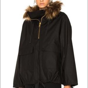 Smythe Anorak Coat- Black with Wolf (Faux)